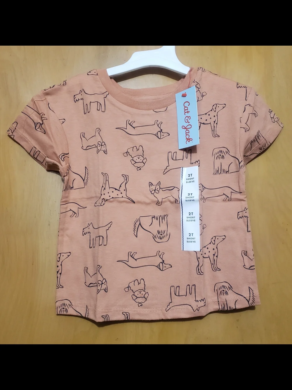 Cat & Jack Brown Short Sleeve Tee with Black Dog Line Art
